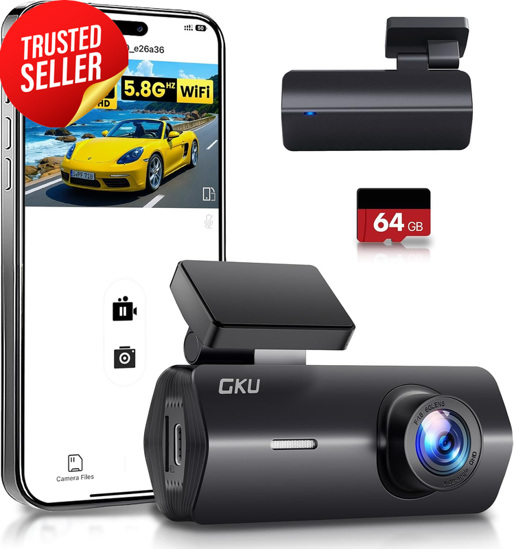 4K Dash Cam 5.8GHz WiFi 64GB UHD 2160P Parking