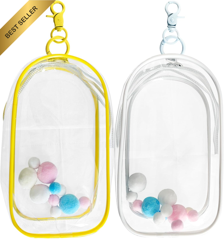 2 Pack Clear Figure Display Bag with Keychain Portable Doll Storage Case