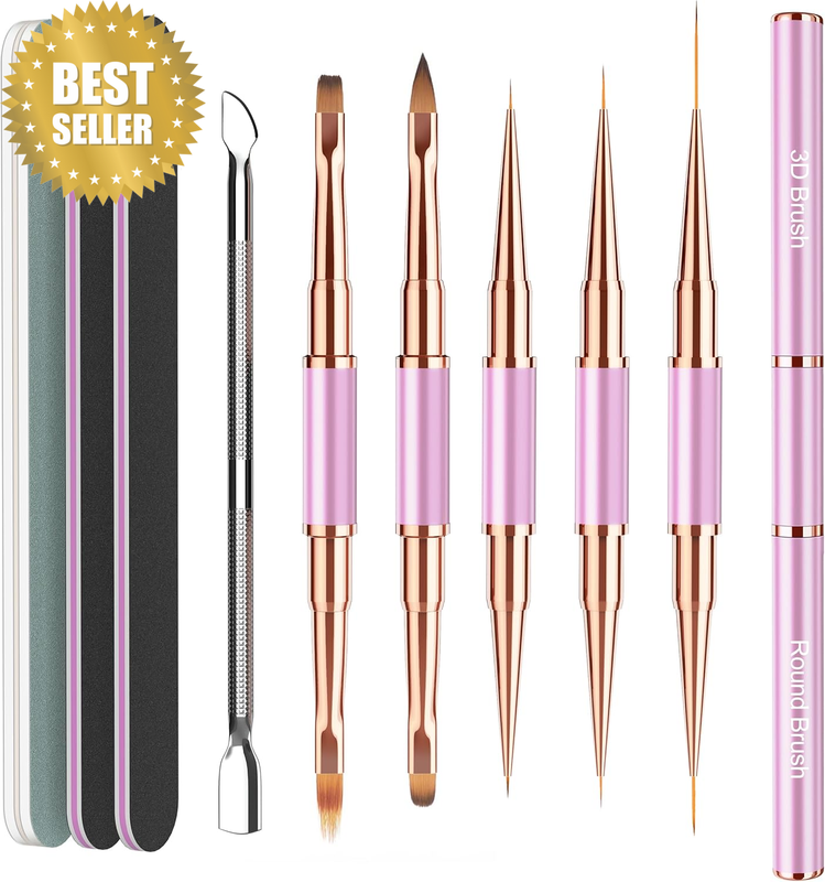 Nail Art Brushes Double-Ended Set, Nail Liner Brush 5/7/9/11/15/20Mm 3D Ombre Br