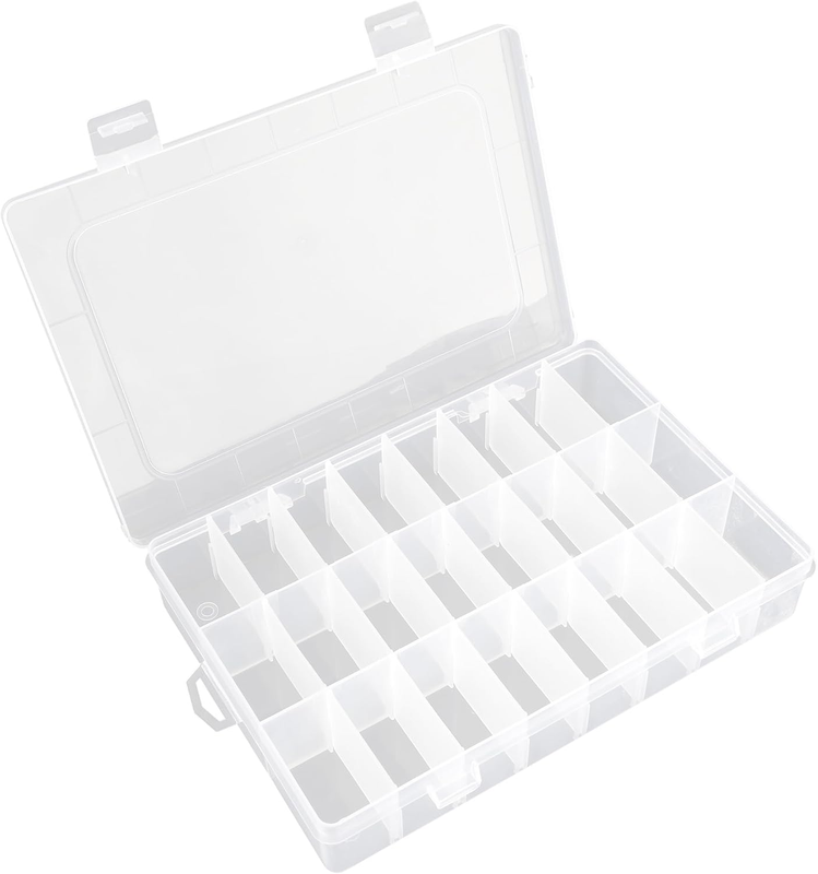 24 Grids Plastic Organizer Box with Dividers Clear Craft Storage Bead Organizer 
