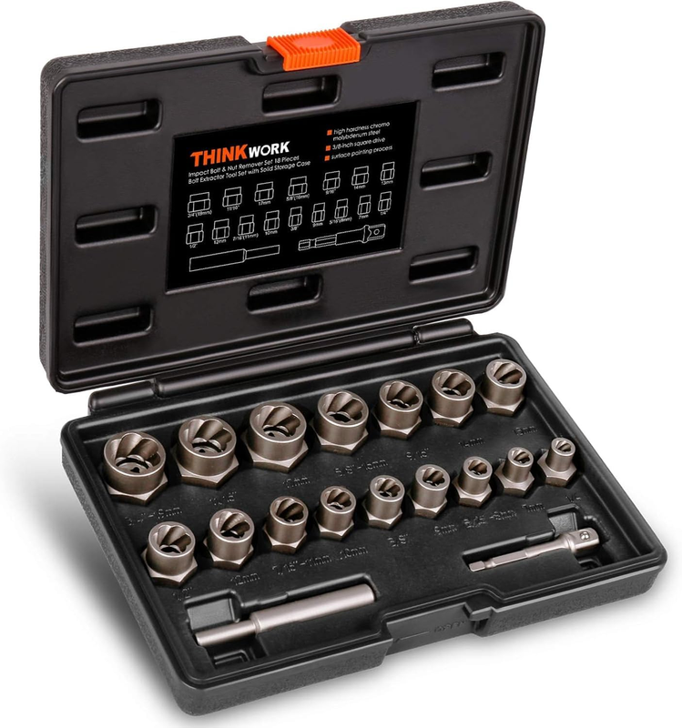Bolt Extractor Kit, 18-Piece Nut Extractor Socket Set, 3/8