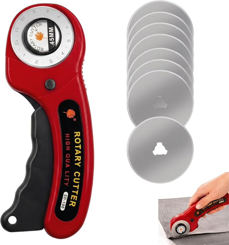 45Mm Rotary Cutter with 8 Replacement Blades – Precision Tool for Fabric & Paper