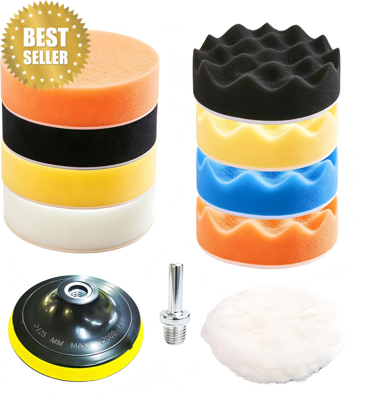 11-Piece Car Buffing Kit with 5-Inch Foam/Wool Pads