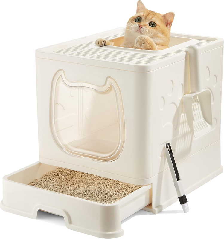 Foldable Cat Litter Box with Lid for Indoor Cats Covered Kitten Litter Box with