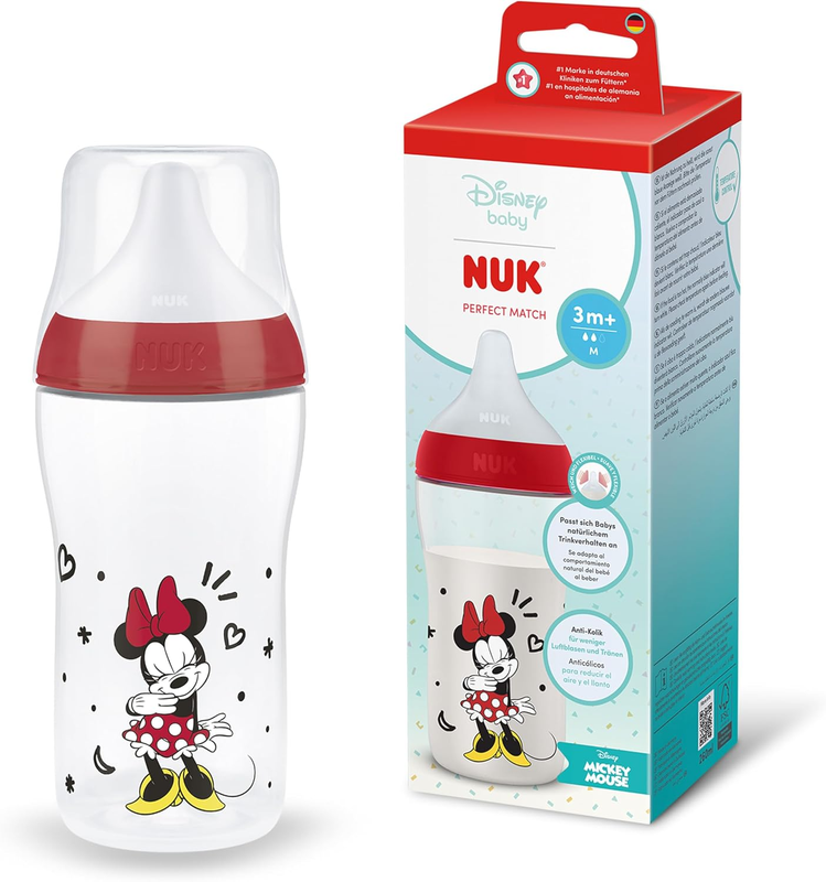 NUK Minnie Mouse Baby Bottle Anti Colic 260ml Temperature Control Silicone