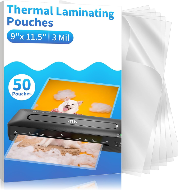 Clear Thermal Laminating Pouches – 9 x 11.5 Inch, 3 mil Thick (50 Pack) – Profes