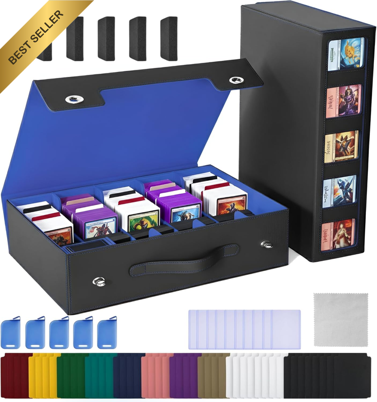 Trading Card Storage Box 5-Row with Handle, PU Leather MTG Case Holds 3900+ Card