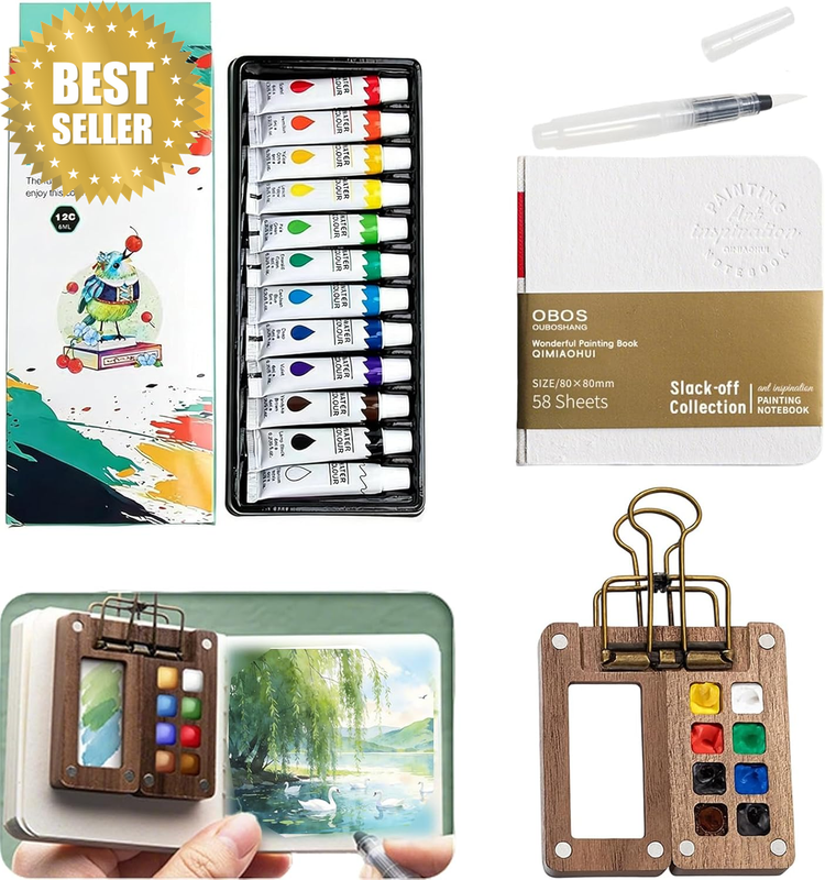 Water Colour Paint Set, 12-Color Mini Watercolour Travel Set, Watercolor Kit,8 G