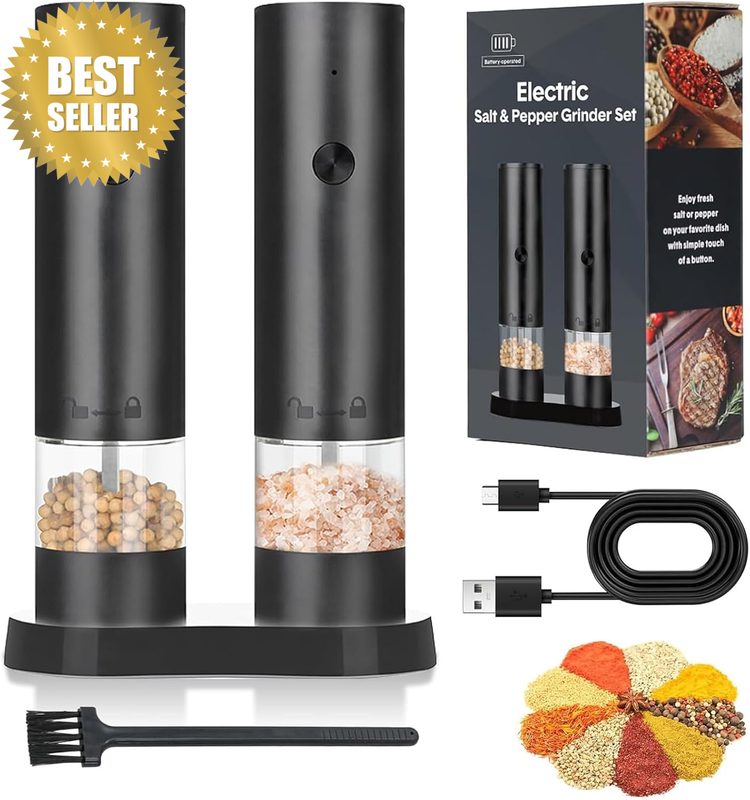 Electric Salt and Pepper Grinder Set, USB Rechargeable Electric Pepper Grinder M