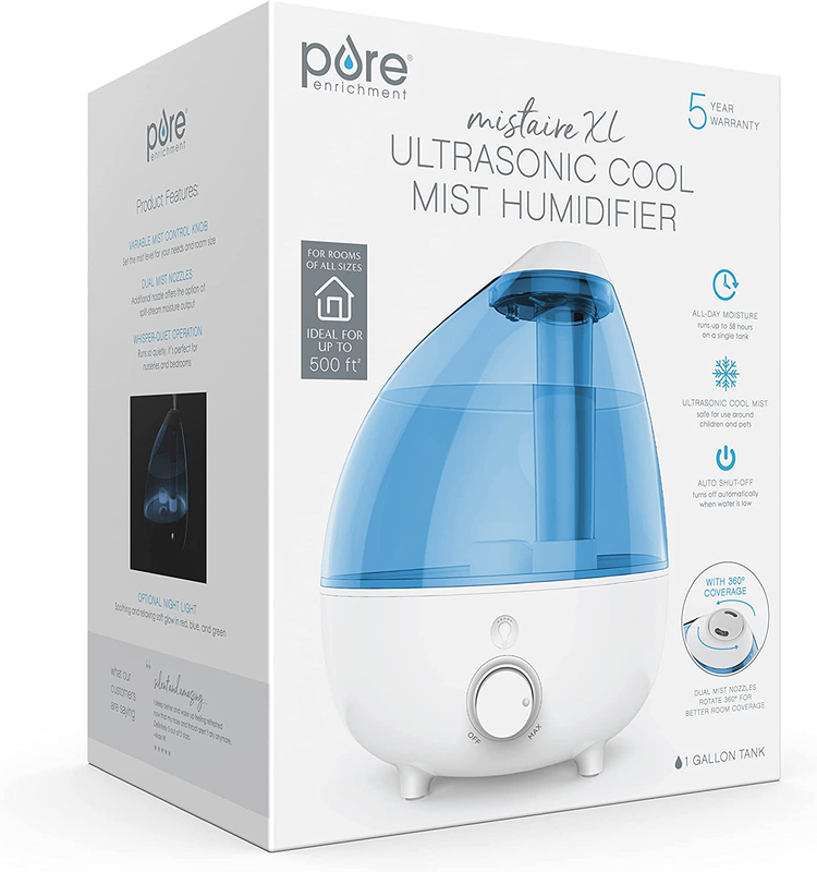 &reg;️ Mistaire&trade; XL Ultrasonic Cool Mist Humidifier - All Day Operation for Large Ro