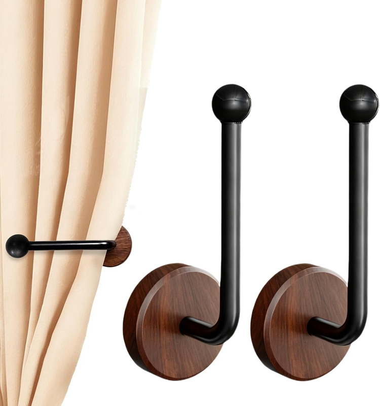 2Pcs Self Adhesive Curtain Tie Backs - Walnut Curtain Holdbacks