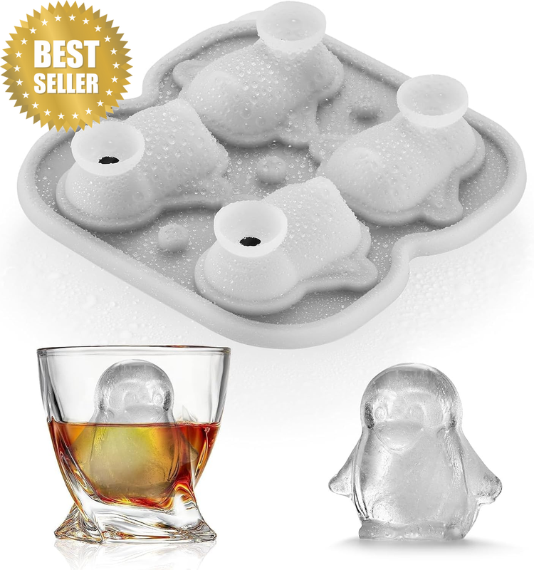 Penguins Ice Cube Tray Fun Shapes, Odd Novelty Cute Penguin Molds, Large Silicon