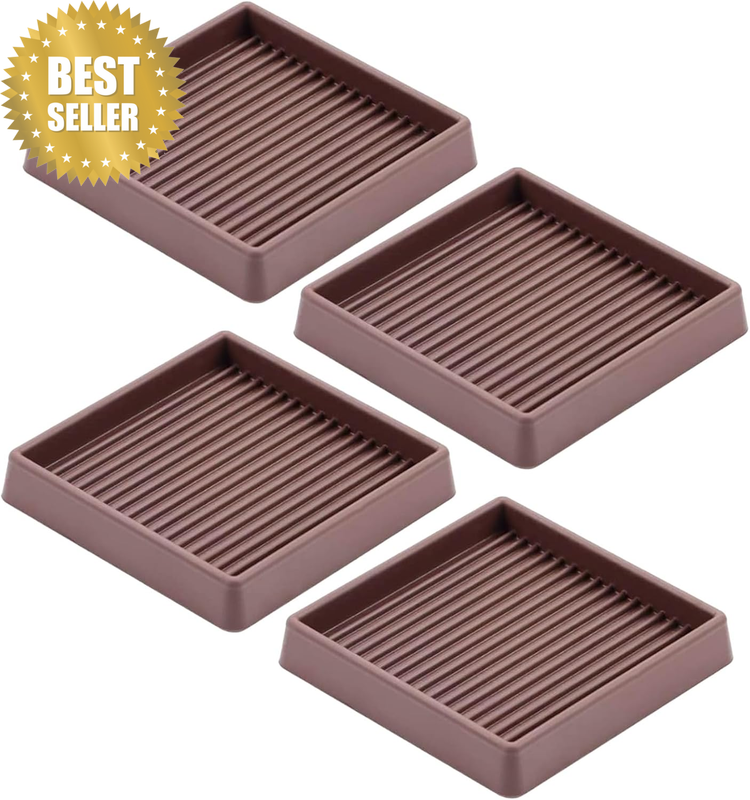 Brown 4Pcs 2 X 2In Square Shape Non Slip Furniture Pads Rubber anti Skid Caster