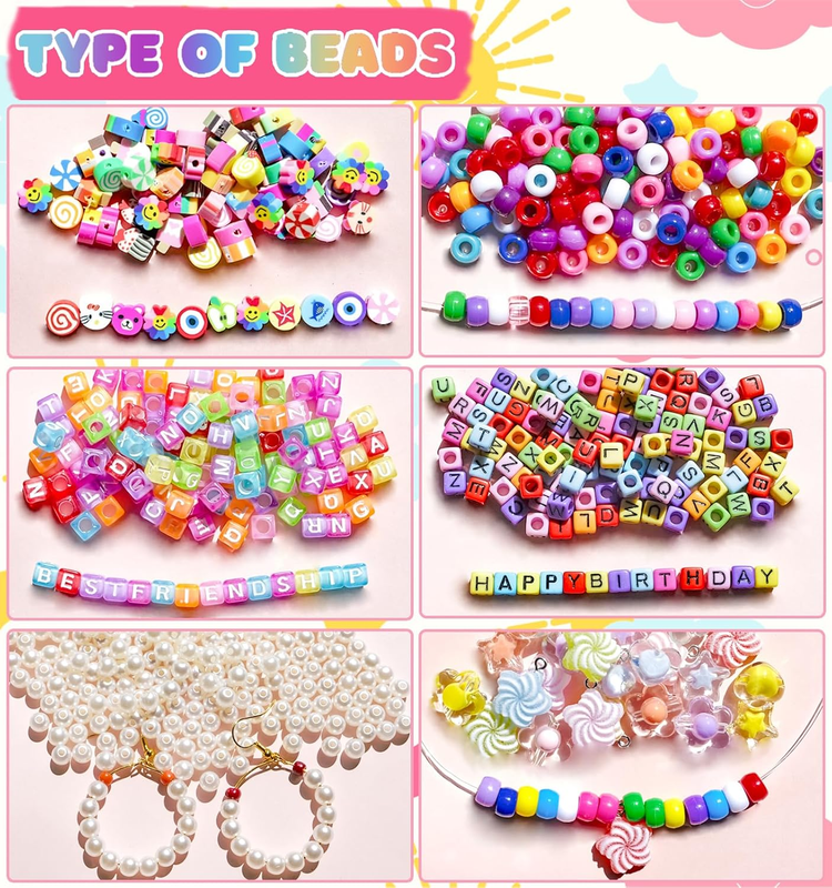 Bead Bracelet Making Kit for Jewelry DIY - Polymer Clay, Pony, Flower, Letter, C