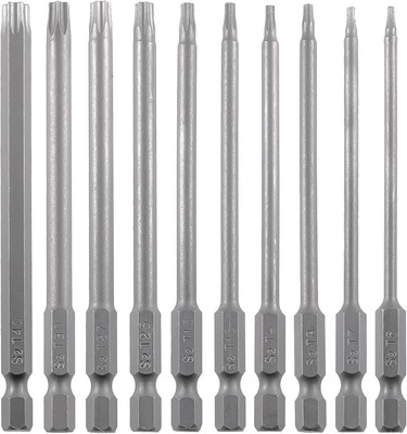 Security Torx Screwdriver Bit Set 11PCS 1/4 Inch Hex 11 TX / 4 inch, Grey 