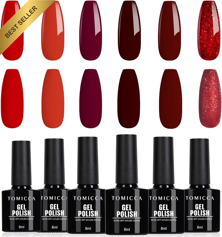 Gel Nail Polish Red Set, 6Pcs Gel Polish Set Pastel Neutral Soak off LED/UV Gel
