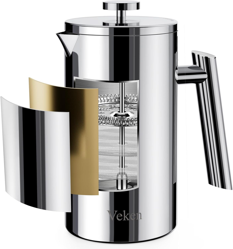 Plunger Coffee Tea Maker 34 Ounce 1 Liter, Double Wall Vacuu
