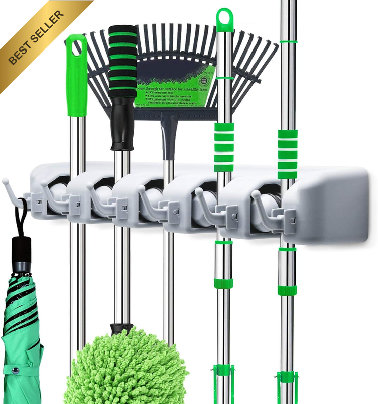 Broom Holder Wall Mounted - Mop and Broom Hanger Holder - Garage Storage Rack & 