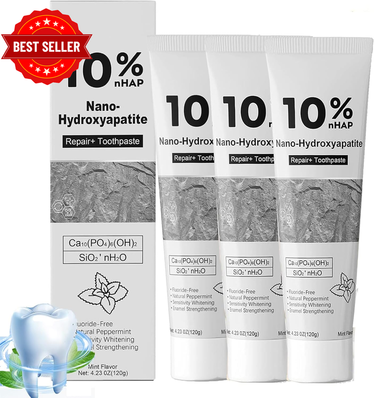 3 Pack 10% Nano Hydroxyapatite Toothpaste - Fluoride-Free, Sensitive Teeth Formu