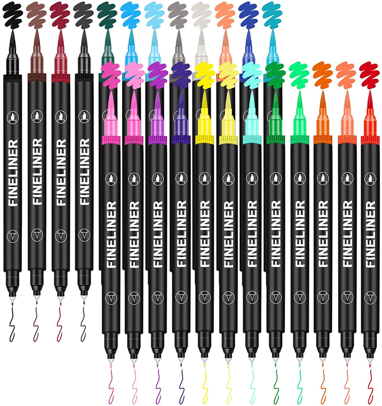 Pens 24 Colors, No Bleed Caligraphy Markers For Adul