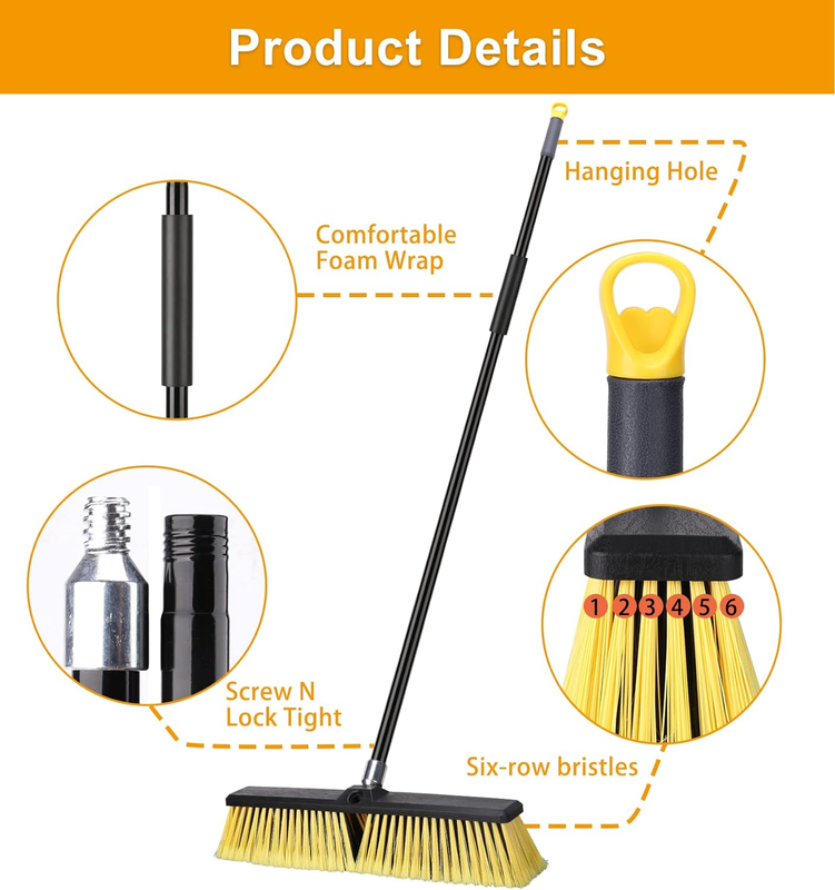 18 Inches Push Broom Outdoor- Heavy Duty Broom with 63" Long Handle for Deck Dri