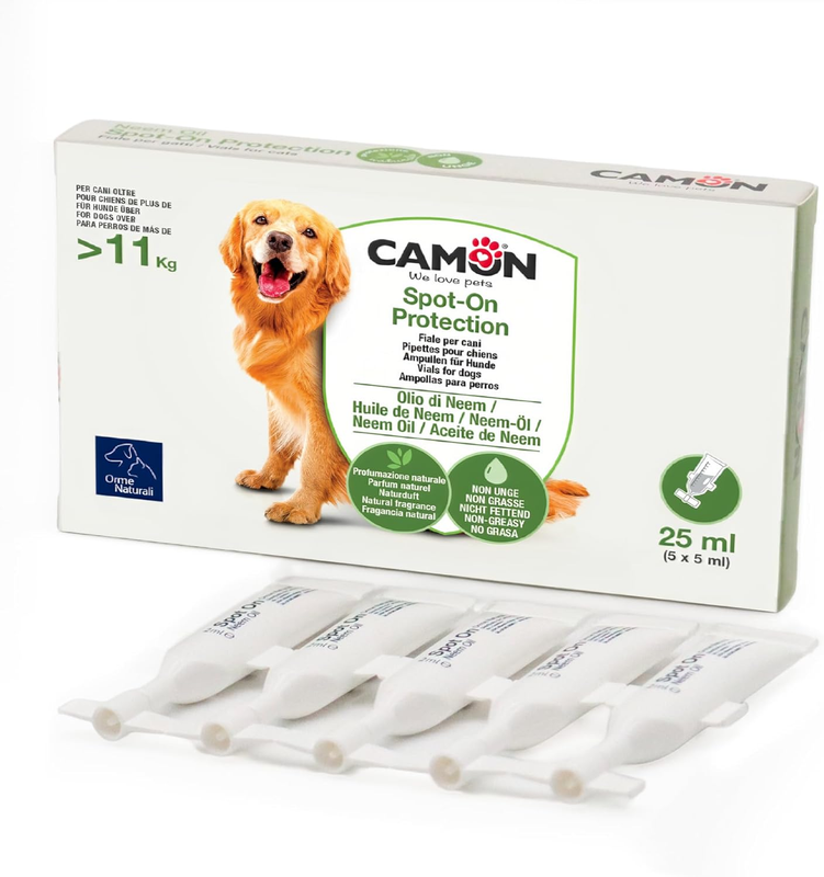 | Spot-On Protection Cane (>11Kg), 5 Fiale Da 5Ml Con Olio Di Neem, Protezione Naturale per Cani