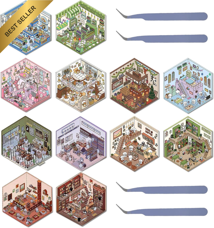 DIY 3D House Stickers, 12 Sets Miniature Scene Stickers 3D Cute Versatile Little