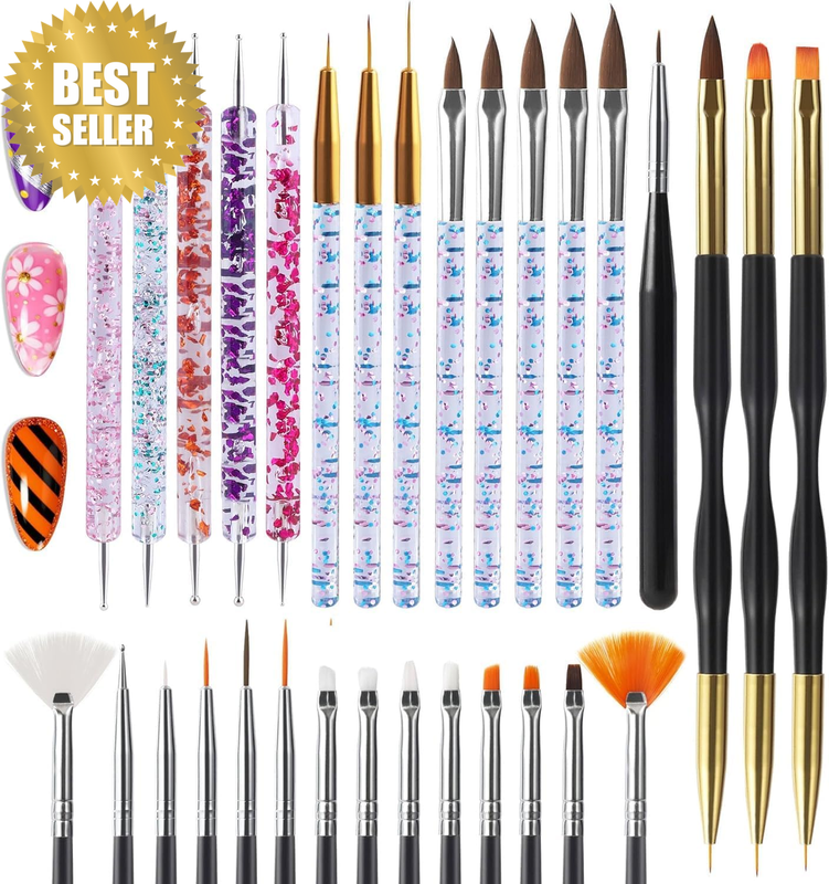 31Pcs Nail Art Brushes,Nail Art Tool Set,Nail Dotting Tools,Nail Dust Brush,Stri