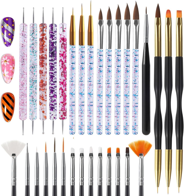 31Pcs Nail Art Brushes,Nail Art Tool Set,Nail Dotting Tools,Nail Dust Brush,Stri