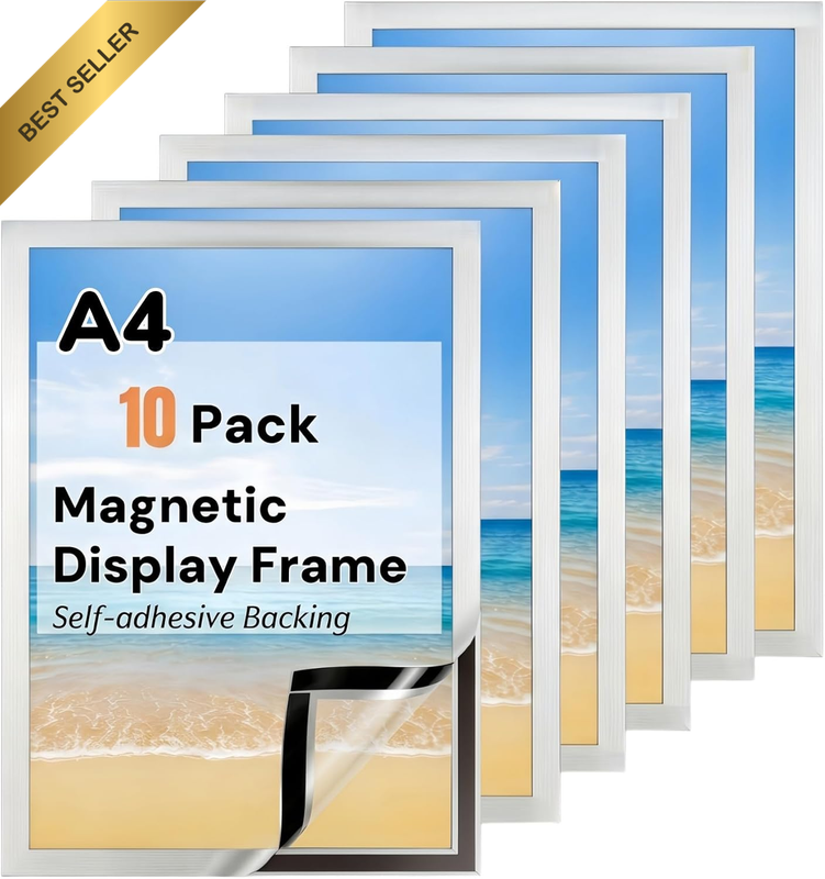 Magnetic Sign Holder A4, 10 Pack Self Adhesive Magnetic Picture Frame, Magnetic