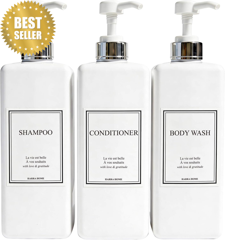 Modern Design 27 Oz Shampoo and Conditioner Dispensers - Plastic Refillable Pump