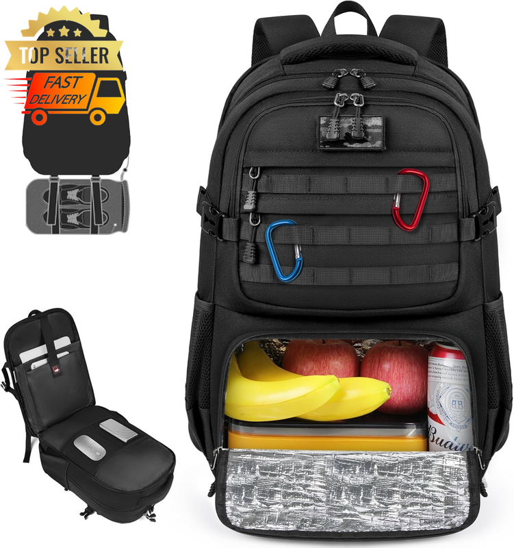 17.3" Laptop Backpack USB Port Waterproof Tactical Insulated Lunch Bag MOLLE