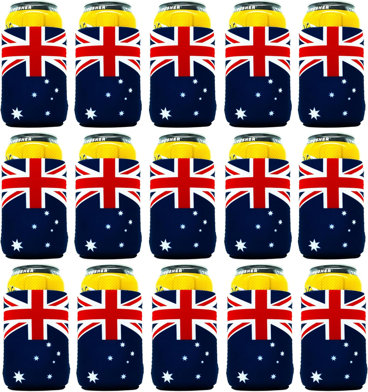 Stubby Holders Australian Flag Can Coolers (15 Pack) - Premium Neoprene Insulate