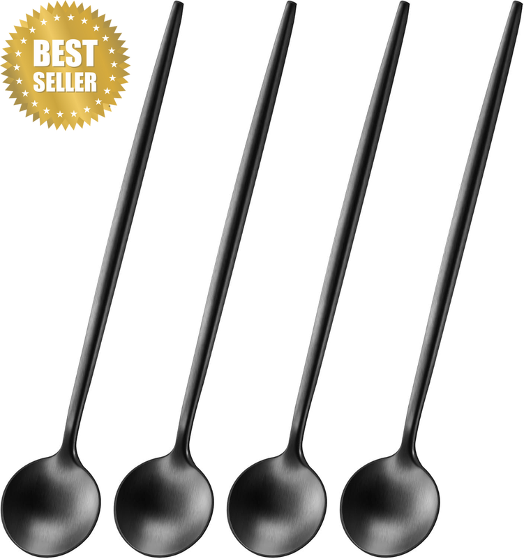 4 PCS 6.7 Inches Satin Black Stainless Steel Coffee Spoons,Iced Tea Spoon,Espres