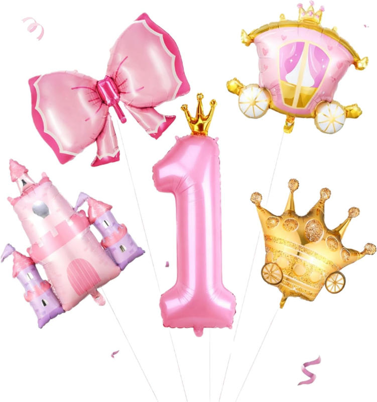 Princess Birthday Decoration Castle Carriage Balloons Kit with 40Inch Number 1 B