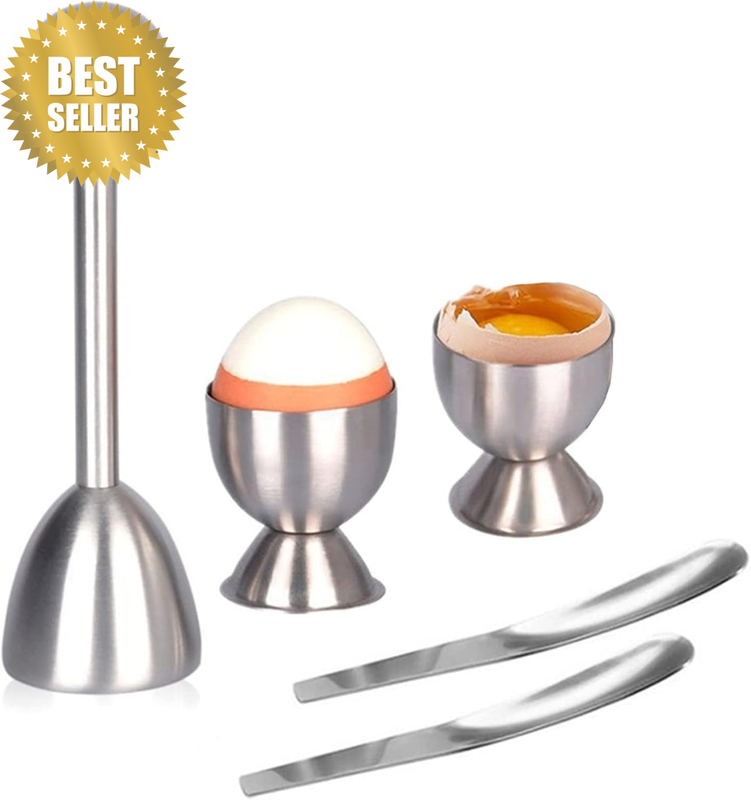 Premium Stainless Steel Egg Cracker Set, 5-Piece Kitchen Tool with Topper Cutter