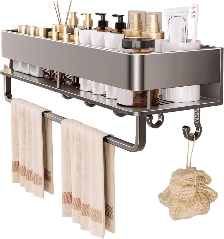 50Cm Suction Cup Shower Caddy Wall Mounted No Drill Bathroom Shelf Organiser wit