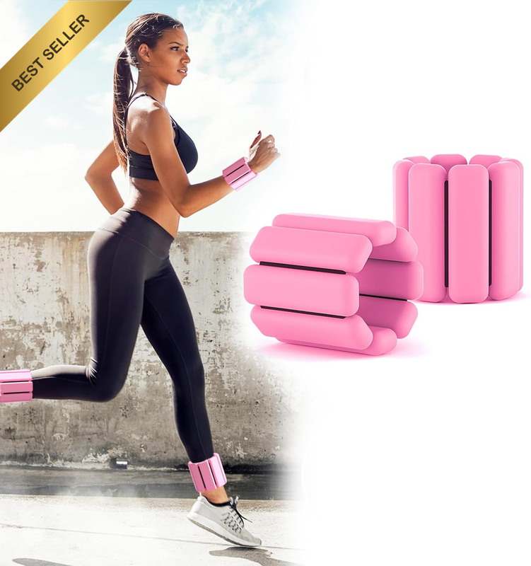 Pilates Wrist Ankle Weights for Women,Set of 2 (1Lb Each) Adjustable Wearable An