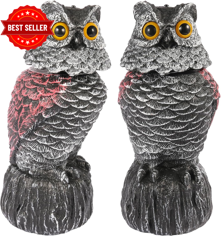 Owl Decoys to Scare Birds Away, 2 Pack Bobblehead Fake Owls Plastic Scarecrow Bi