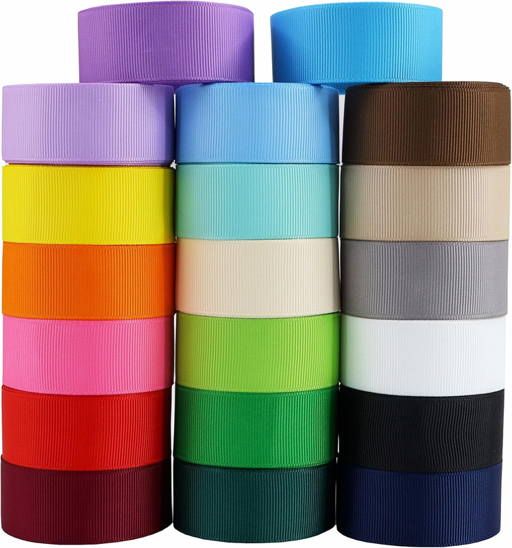 1 Inches Grosgrain Ribbons Fabric Ribbons, 20 Colors*2 Yards Each Total 40 Yards