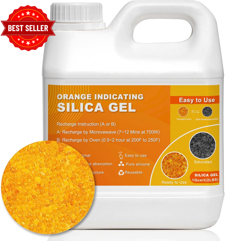 2 LBS Silica Gel – Reusable Desiccant Beads, Moisture Rechargeable Bead, Indicat