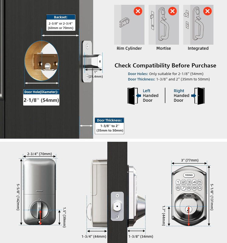 TE002 Fingerprint Door Lock, Smart Keyless Entry Electronic Keypad Deadbolt for
