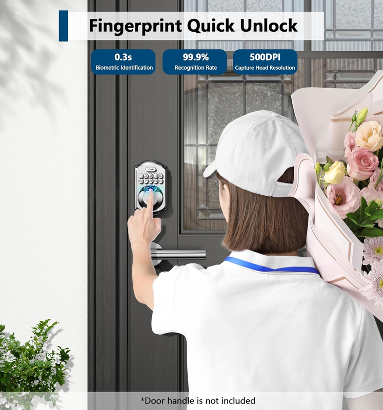 TE002 Fingerprint Door Lock, Smart Keyless Entry Electronic Keypad Deadbolt for