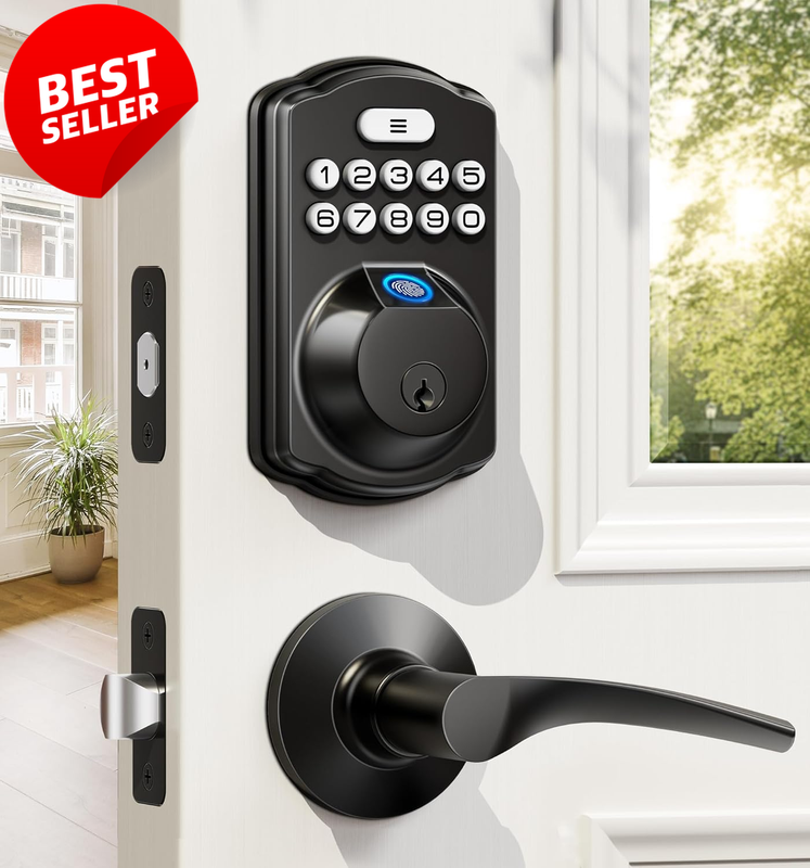 Fingerprint Keyless Entry Door Lock Keypad Deadbolt Lever Set Black - US