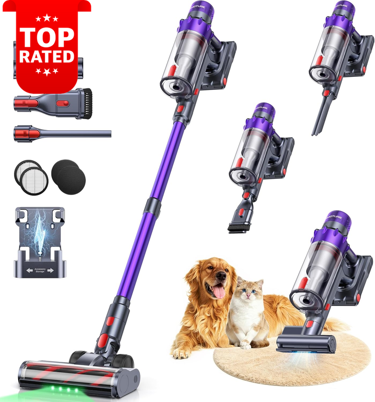 Cordless Stick Vacuum Cleaner 650W 70Min Runtime Anti-Tangle Pet Hair LED Screen