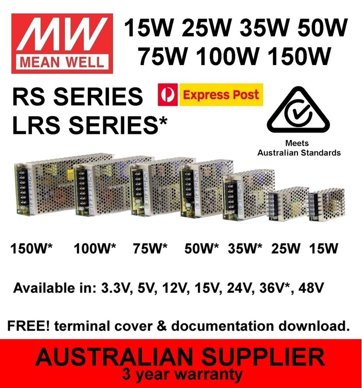 Meanwell Rs Lrs Power Supply 15w 25w 35w 50w  75w 100w 150w 5v 12v 15v 24v 48vdc
