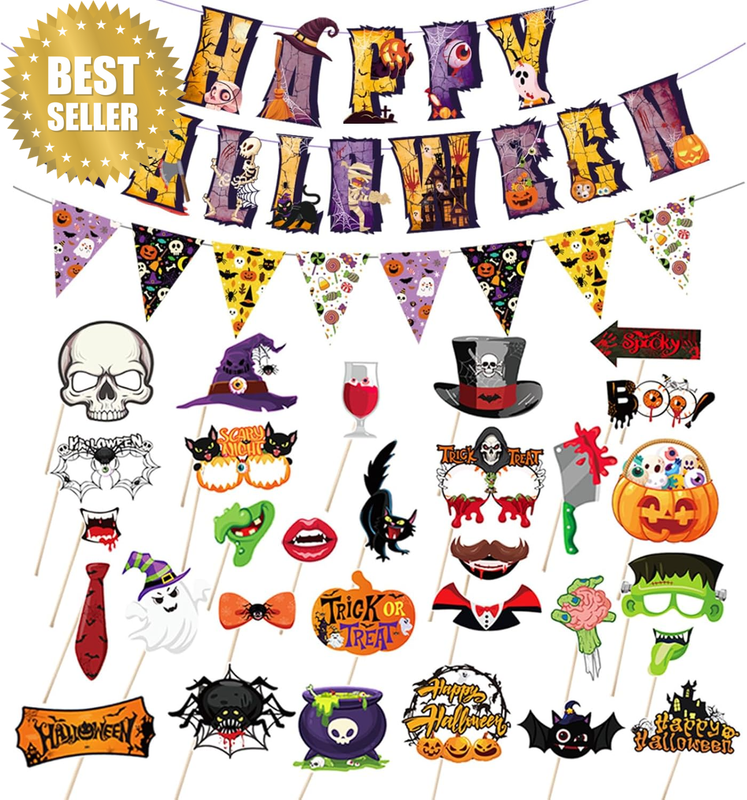 Halloween Novelty Photo Props, Halloween Triangle Flag Bunting Party Decor, Funn