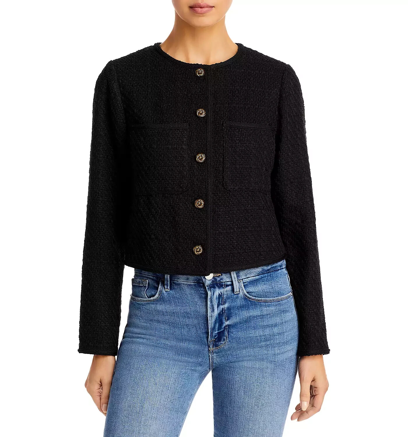トップス bluelea Dot tweed fur gilet black Collarless cinched jacket black/white – TOTEME