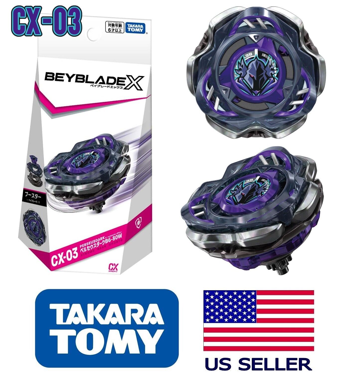 Takara Tomy Beyblade X CX-03 Perseus Dark B6-80W Booster