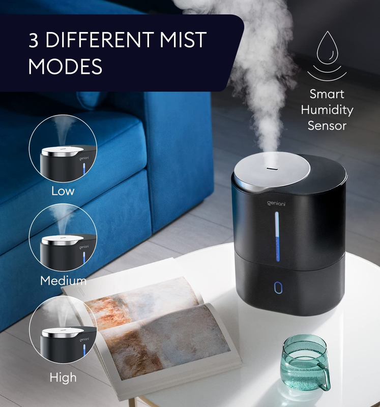 Smart Bedroom Humidifier, 4L Cool Mist with Essential Oil Tray, Night Light - Bl